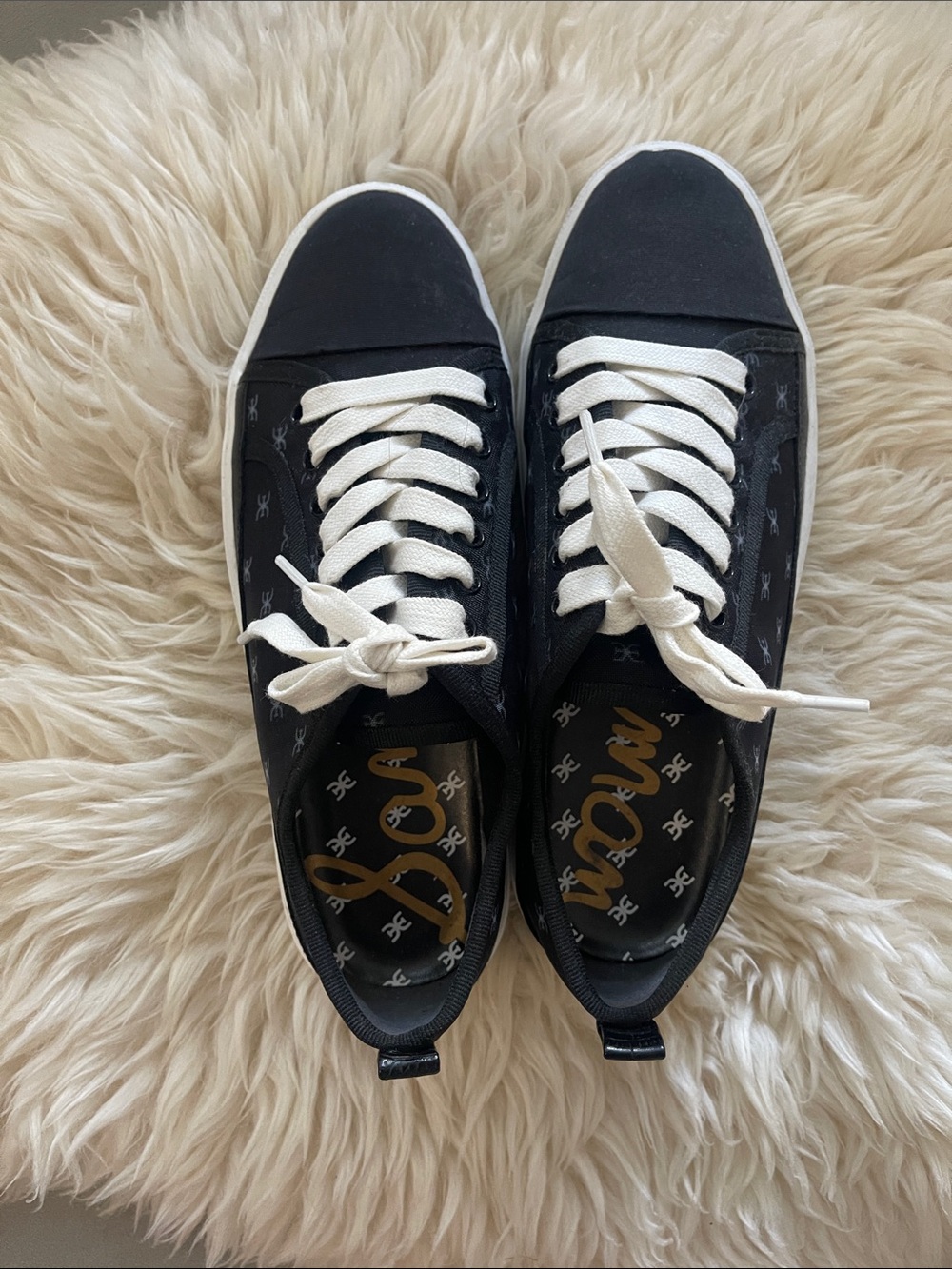 Sam Edelman Black Canvas Lace-Up Sneakers with White Laces